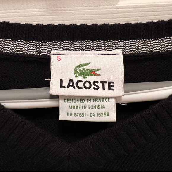 Vintage Men’s Lacoste V-Neck Sweater Black Medium (Size 5) - Picture 4 of 4